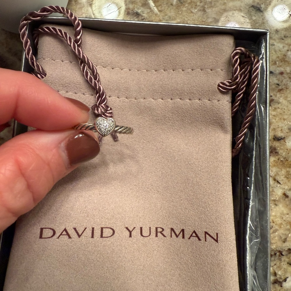 David Yurman Silver Heart Ring with Twisted Band